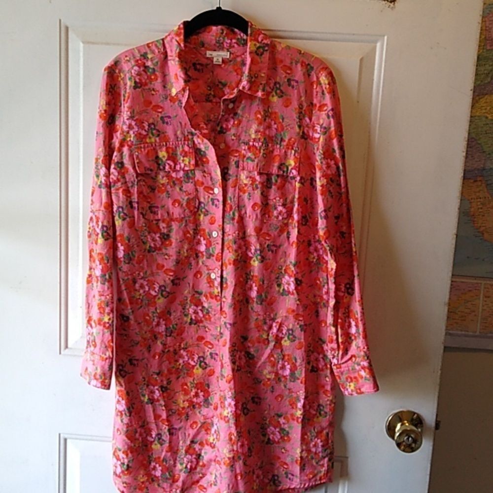 GAP Vibrant Pink Floral Shirt Dress XS Cotton